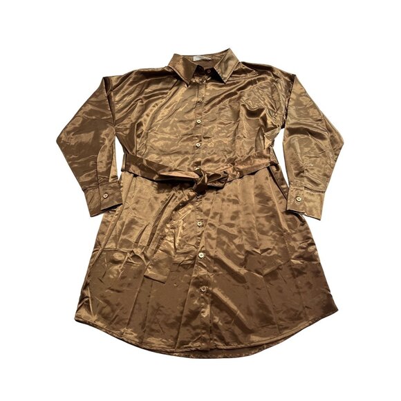 12th Tribe After Satin Mini Dress in Dark Bronze Metallic - Picture 1 of 5